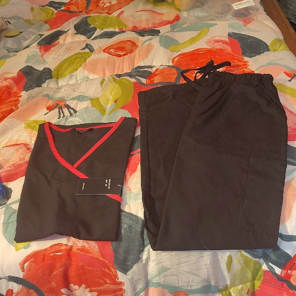 Just Love Black and Red Scrub Set with V-Neck